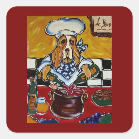 Basset Hound chef スクエアシール (正面)