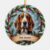 Basset Hound Christmas セラミックオーナメント (正面)