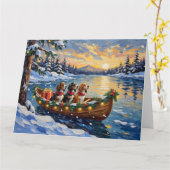 Basset Hound Christmas Boat Holiday カード (黄色い花)