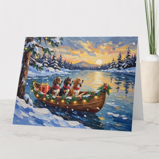 Basset Hound Christmas Boat Holiday カード (正面)