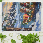 Basset Hound Christmas Boat Holiday キッチンタオル (折り畳み)