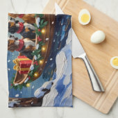 Basset Hound Christmas Boat Holiday キッチンタオル (四つ折り)
