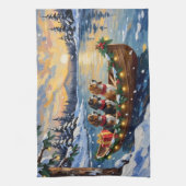 Basset Hound Christmas Boat Holiday キッチンタオル (縦)