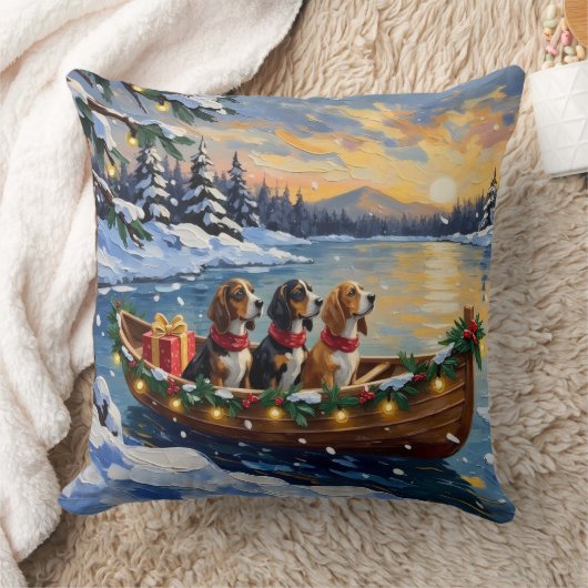 Basset Hound Christmas Boat Holiday クッション (ブランケット)