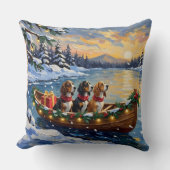 Basset Hound Christmas Boat Holiday クッション (正面)