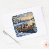 Basset Hound Christmas Boat Holiday スクエアシール (封筒)