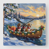 Basset Hound Christmas Boat Holiday スクエア壁時計 (正面)
