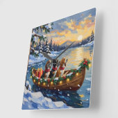 Basset Hound Christmas Boat Holiday スクエア壁時計 (傾斜)