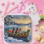 Basset Hound Christmas Boat Holiday ペーパープレート (パーティー)