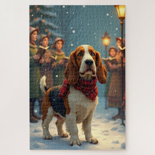Basset Hound Christmas Carol Singers Painting ジグソーパズル (縦)