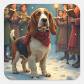 Basset Hound Christmas Carol Singers Painting スクエアシール (正面)