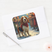 Basset Hound Christmas Carol Singers Painting スクエアシール (封筒)