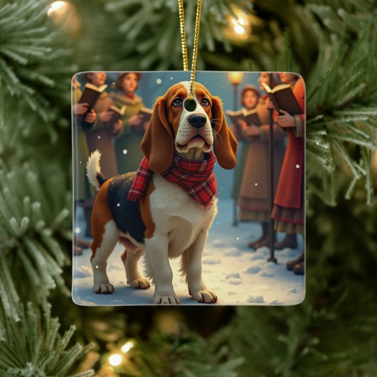 Basset Hound Christmas Carol Singers Painting セラミックオーナメント (ツリー)