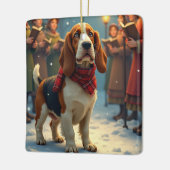 Basset Hound Christmas Carol Singers Painting セラミックオーナメント (左)
