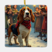 Basset Hound Christmas Carol Singers Painting セラミックオーナメント (正面)