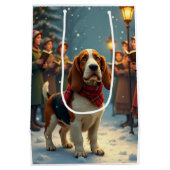 Basset Hound Christmas Carol Singers Painting ミディアムペーパーバッグ (裏面)