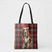 Basset Hound Christmas Dog Red Seasonal Plaid トートバッグ (正面)