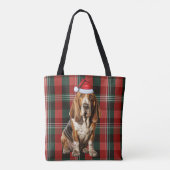 Basset Hound Christmas Dog Red Seasonal Plaid トートバッグ (裏面)