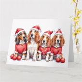 Basset Hound Christmas Dress Santa Hat カード (黄色い花)