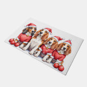 Basset Hound Christmas Dress Santa Hat ドアマット (アングル)