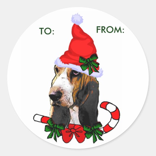 Basset Hound Christmas Gift宛:, FROM: ラウンドシール (正面)