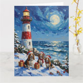 Basset Hound Christmas Lighthouse Holiday カード (黄色い花)