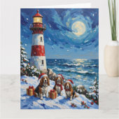 Basset Hound Christmas Lighthouse Holiday カード (正面)