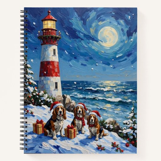 Basset Hound Christmas Lighthouse Holiday ノートブック (正面)