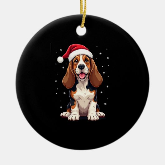 Basset Hound Christmas Tank Top セラミックオーナメント (正面)