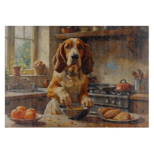 Basset Hound Cooking in Kitchen カッティングボード (正面)