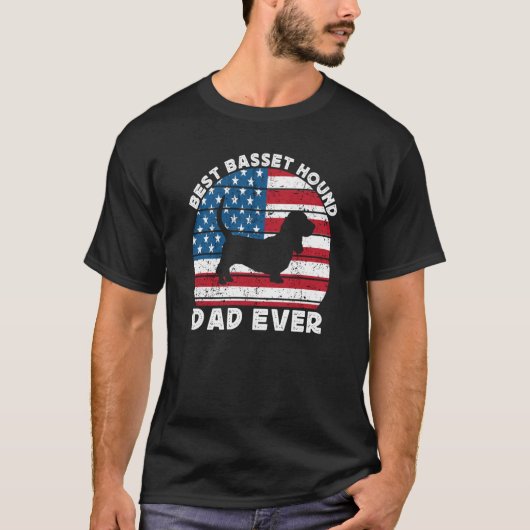Basset Hound Dad For Men Basset American Flag 4th  Tシャツ (正面)