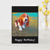 Basset Hound Dog子犬の写真お洒落芸術的 カード (黄色い花)