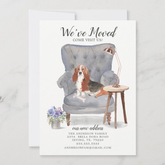 Basset Hound Dog引っ越しました移動告知 案内状 (正面)