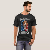 Basset Hound Dog American USA Flag 4th of July Dog Tシャツ (正面フル)