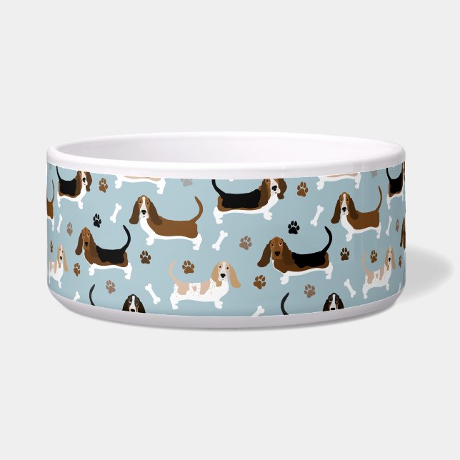 Basset Hound Dog Bones and Paws Bowl ボウル (正面)