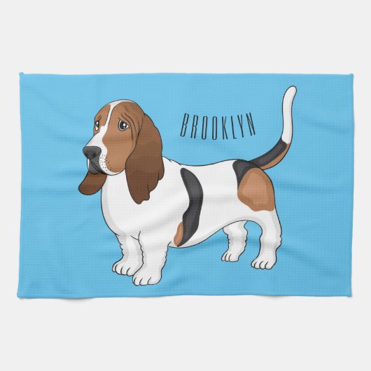 Basset hound dog cartoon illustration  キッチンタオル (横)