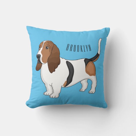Basset hound dog cartoon illustration  クッション (正面)