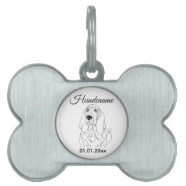 Basset Hound dog Line Art Personalized Tag ペットネームタグ