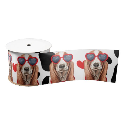 Basset Hound Dog Love with Paw Prints andハート サテンリボン (リール)