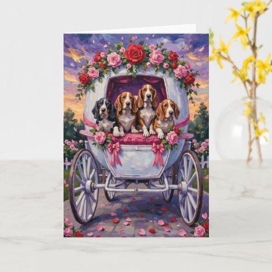 Basset Hound Dog Valentine's Day  カード (黄色い花)