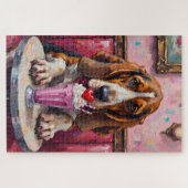 Basset Hound Dog Valentine's Day Heart Milkshake ジグソーパズル (横)
