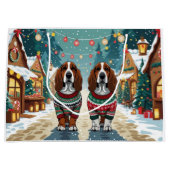 Basset Hound Dogs Christmas Snow Holiday ラージペーパーバッグ (正面)