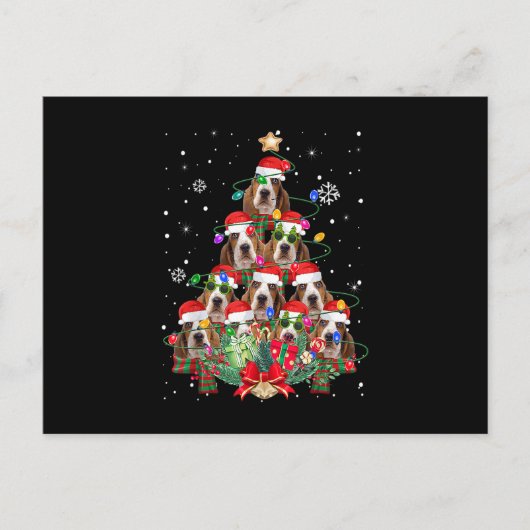 Basset Hound Dogs Tree Christmas Pajama Xmas Gifts シーズンポストカード (正面)