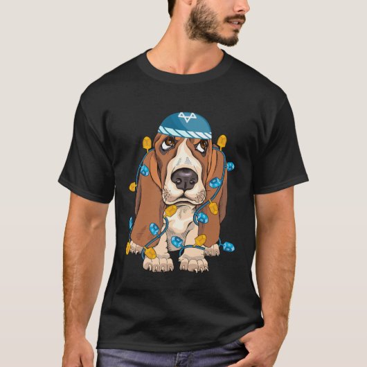 Basset Hound Dreidel Light Hanukkah Happy Chanukka Tシャツ (正面)