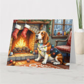 Basset Hound Fireplace with Christmas Lights カード (正面)
