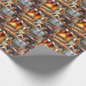 Basset Hound Fireplace with Christmas Lights ラッピングペーパー (角)