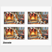 Basset Hound Fireplace with Christmas Lights 長方形シール (シート)