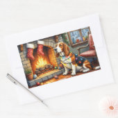 Basset Hound Fireplace with Christmas Lights 長方形シール (封筒)