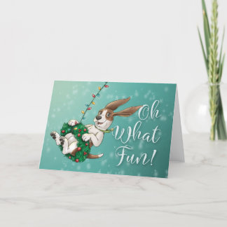 Basset Hound Holiday Card - Oh What Fun! サンキューカード