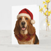 Basset Hound in a Santa hat Christmas card カード (黄色い花)